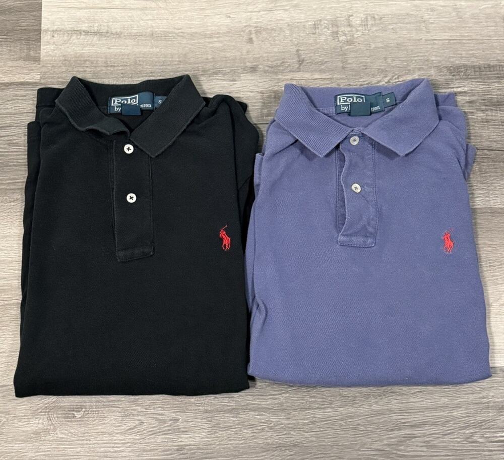 Lot of 2 Polo Ralph Lauren Men’s Small Pony Polo Shirts Black Purple Blue